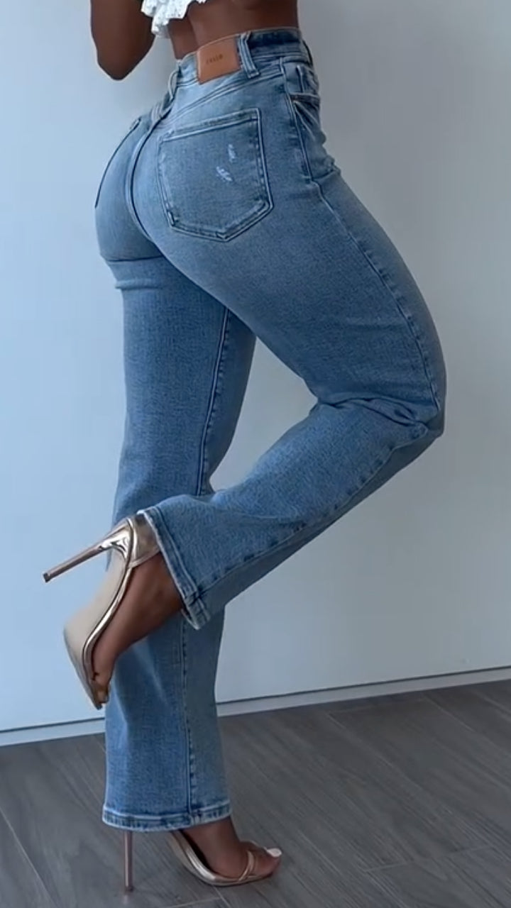 Vintage Distressed High Waist Bootcut Denim Jeans