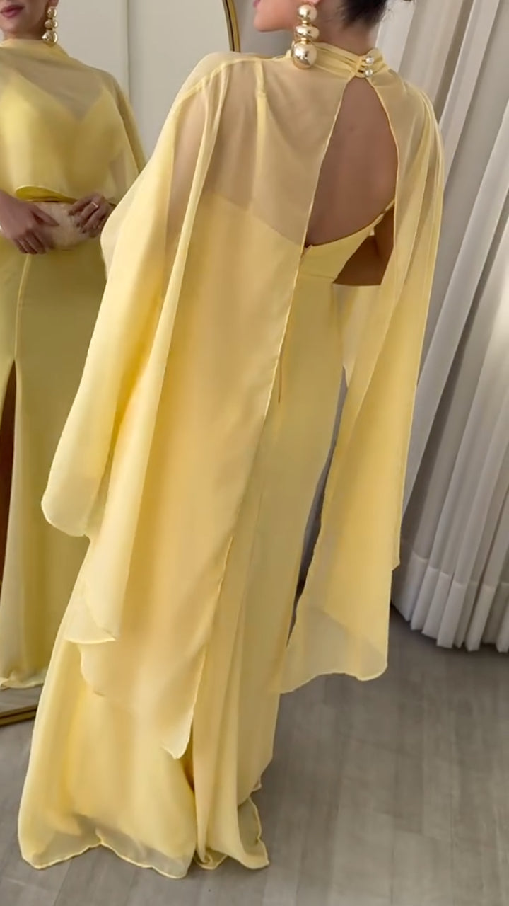 Sheer Shawl With Slit Strap Maxi Dress Set