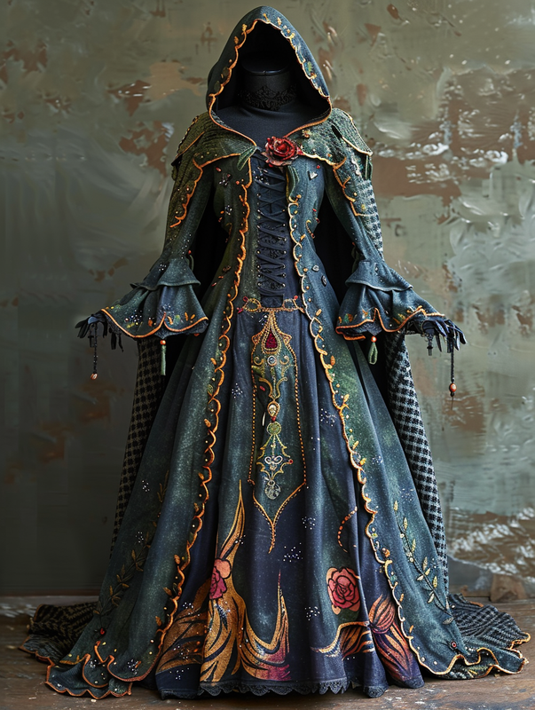 WOMEN'S HALLOWEEN PARTY CONTRAST COLOR LOOSE WIDE SLEEVE CAPE DRESS 2889