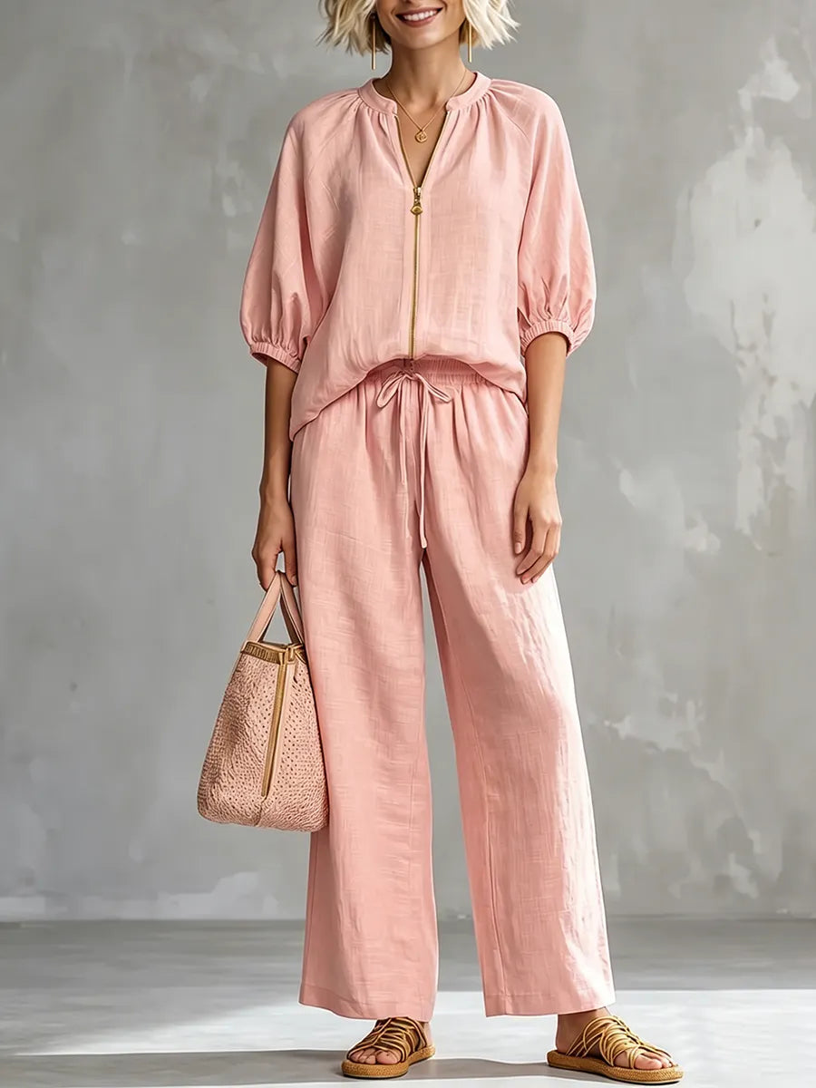 Stylish Cozy Shirt And Wide-leg Pants Linen Cotton Two-piece Set