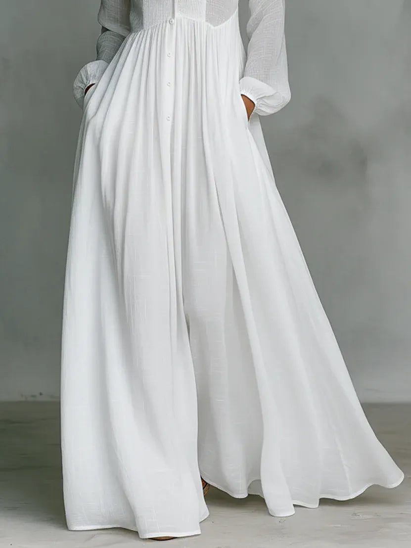 Minimalist Patchwork Single-breasted Stand-up Collar Long-sleeved Dress
