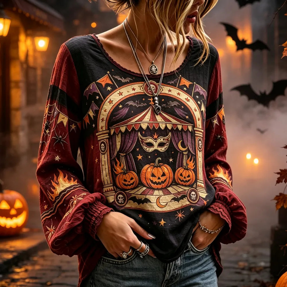Women's Halloween Pumpkin Masquerade Pattern Shirt