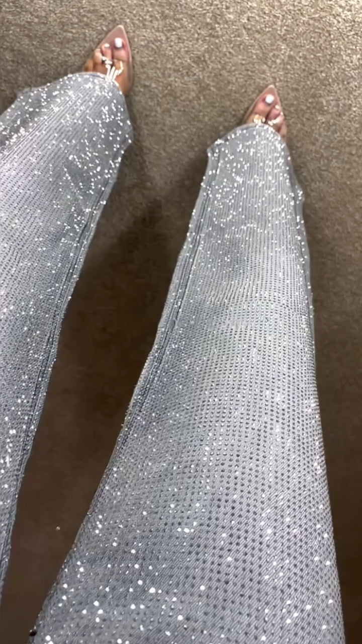 Textured Speckled Straight Leg Jeans