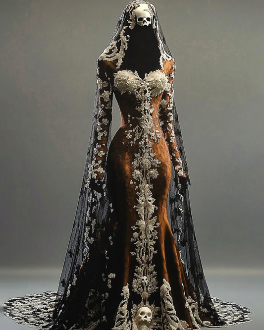 Halloween Themed Contrasting Lace Embroidered Dress 91c0