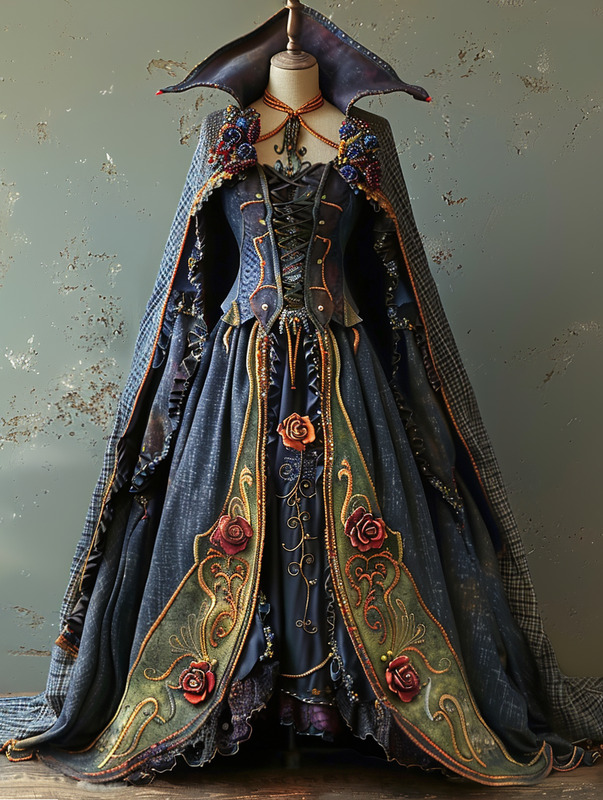 WOMEN'S HALLOWEEN PARTY CONTRAST COLOR LOOSE WIDE SLEEVE CAPE DRESS f736