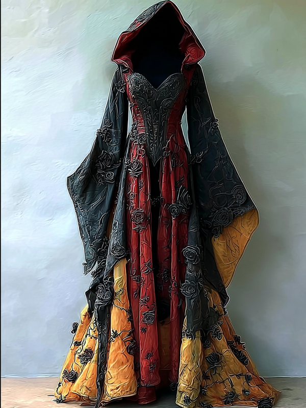 Women's Halloween exaggerated contrasting color cape dress a52c