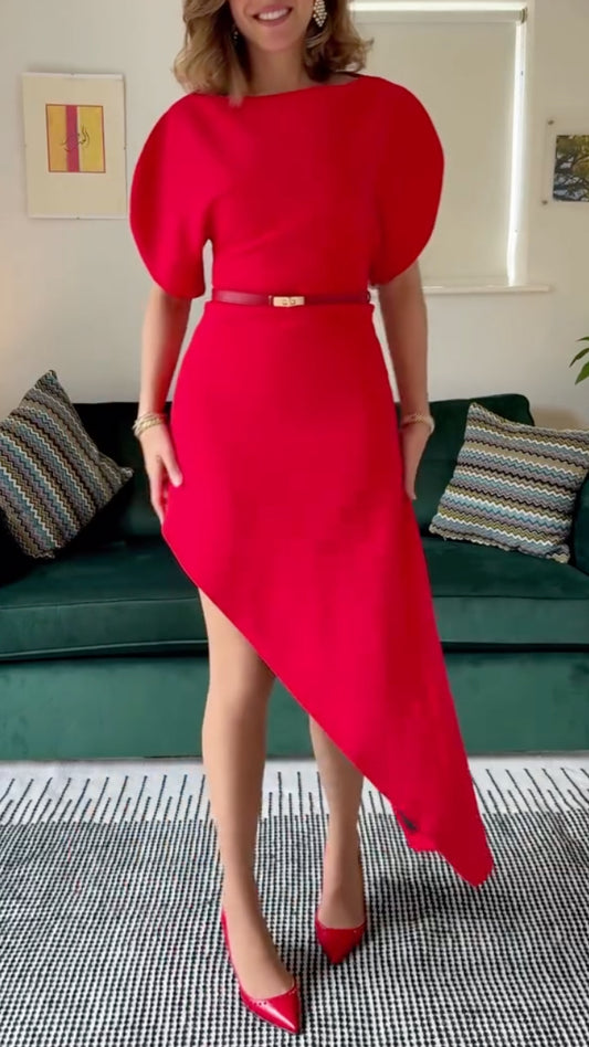 Round-Neck Puff-Sleeve Dress + Fluffy Skirt