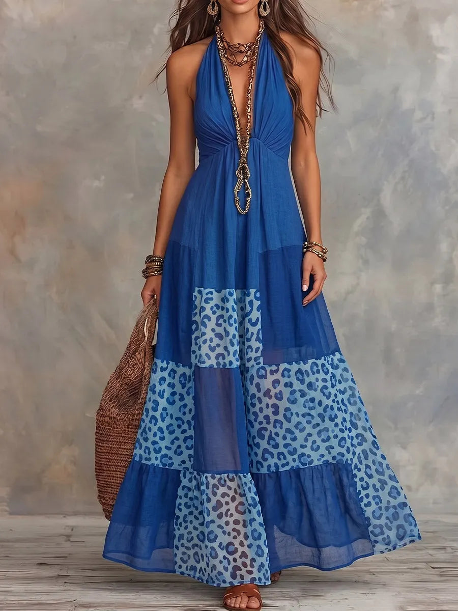 Vintage Art Comfortable Summer Fabrics Patchwork Chiffon Dress