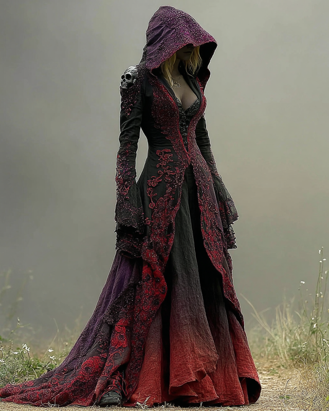 Halloween Themed Irregular Lace Patchwork Hooded Dress cf74