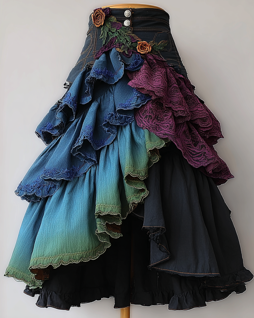 Elegant Patchwork Ruffle Skirt 2884