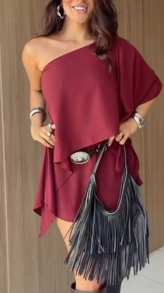 Off‑Shoulder Cape Sleeve Top & Mini Skort Co‑Ord Set