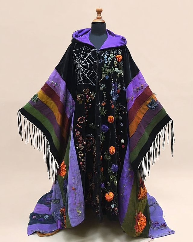 Women's Halloween Bat Wing Sleeve Contrast Cape Dress 1c49