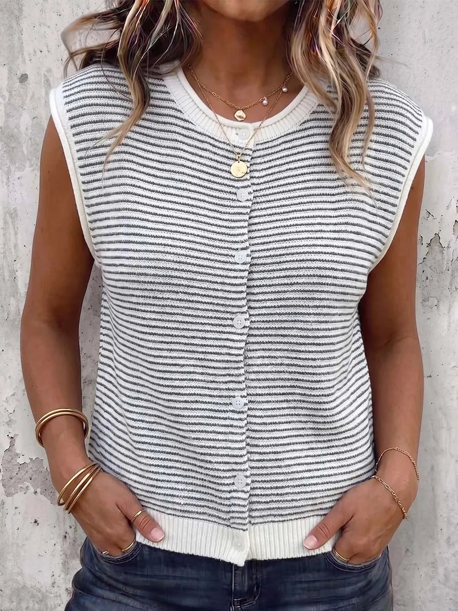 Vintage Art Comfortable Fabrics Knitted Striped Sweater