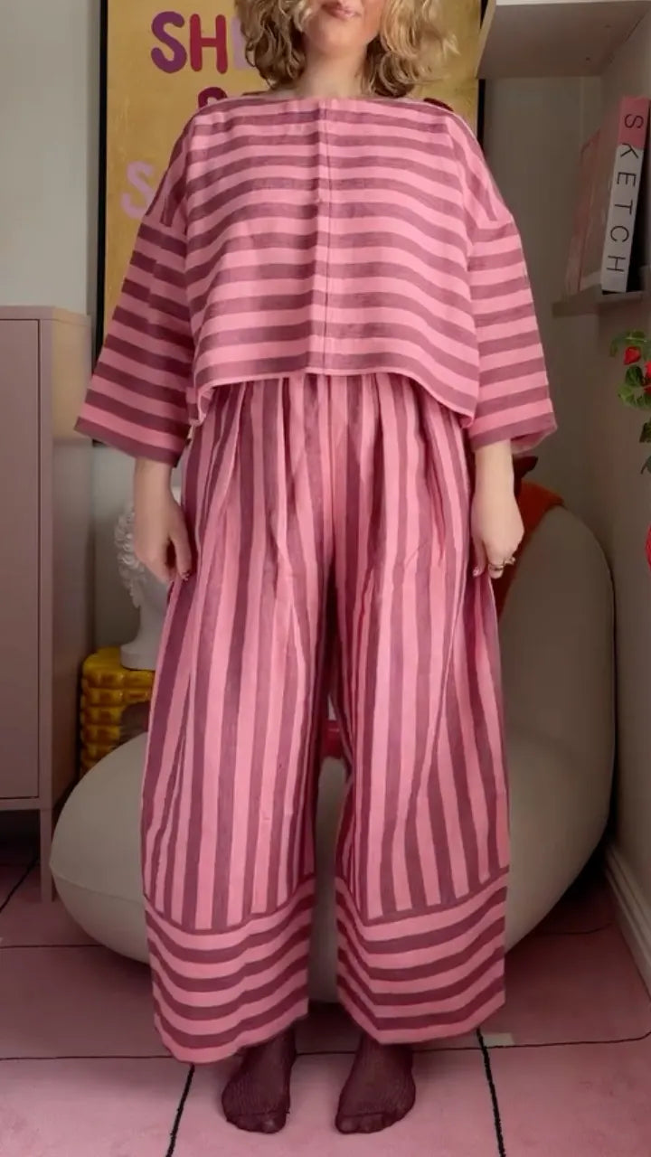 Pink and Magenta Striped Linen-Blend Co-Ord Set