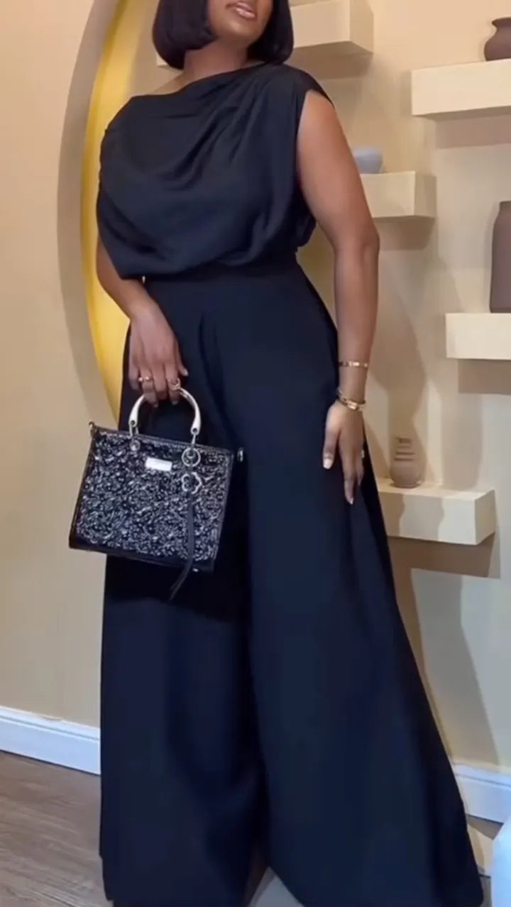 Black Asymmetric Satin Co-Ord Set