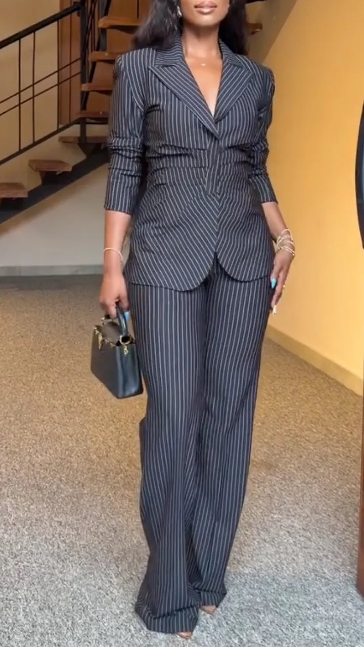 Black Pinstripe Tailored Suit Set