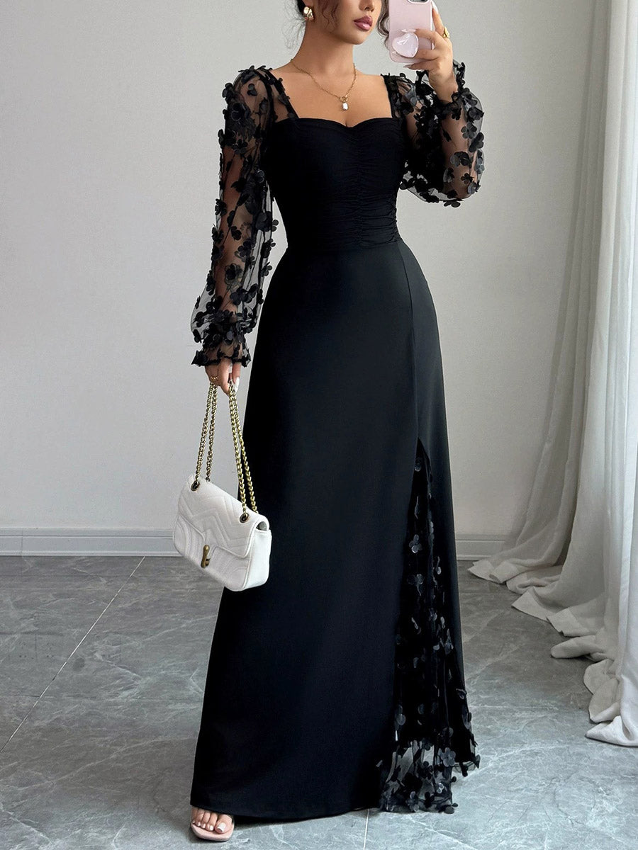 Women's Elegant Floral Lace Patchwork Art Casual Long Dress