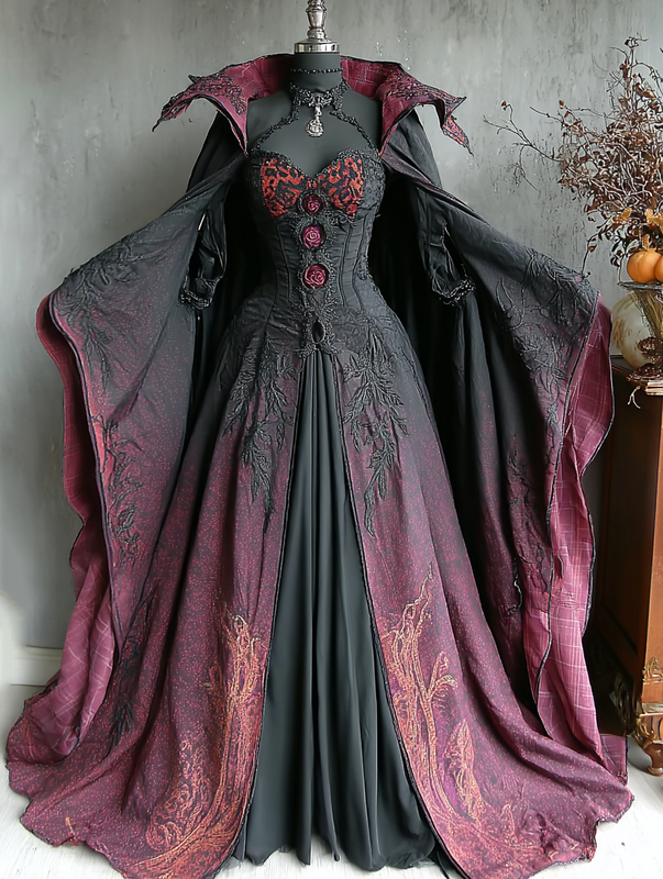 WOMEN'S HALLOWEEN PARTY CONTRAST COLOR LOOSE WIDE SLEEVE CAPE DRESS eab4