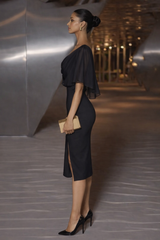 Chiffon Patchwork High Slit Bodycon Dress