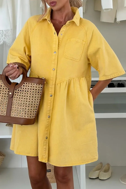 Light Wash Denim Babydoll Shirt Dress