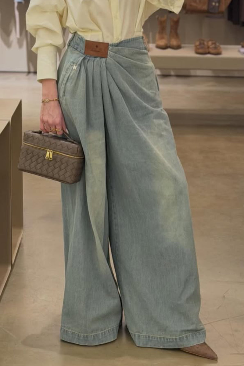 Light Blue Wrap Waist Wide Leg Jeans