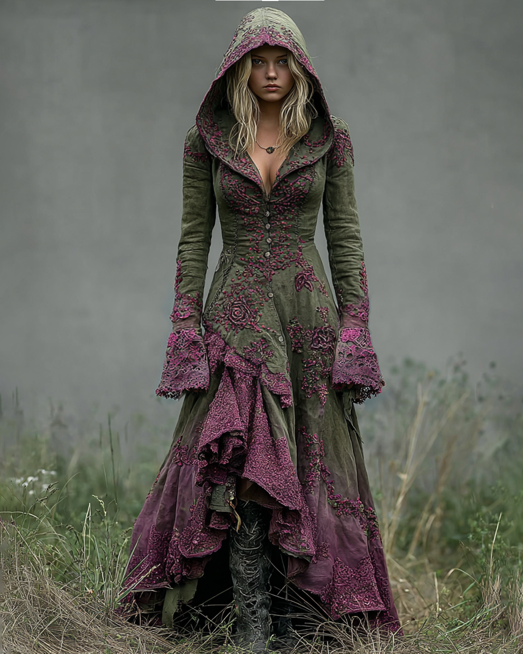 Halloween Themed Irregular Lace Patchwork Hooded Dress 1acd