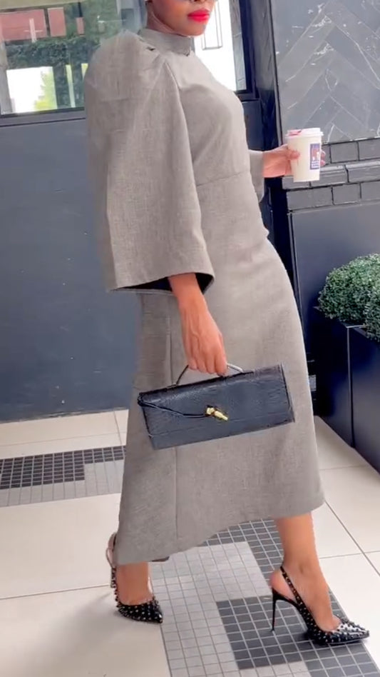 Women's Stand Collar Puff Sleeve Elegant Dress
