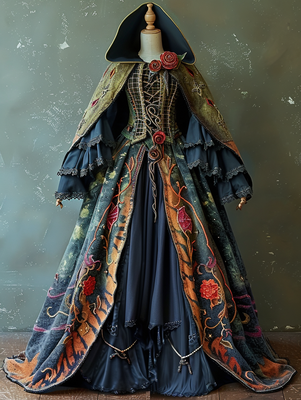 WOMEN'S HALLOWEEN PARTY CONTRAST COLOR LOOSE WIDE SLEEVE CAPE DRESS dc17