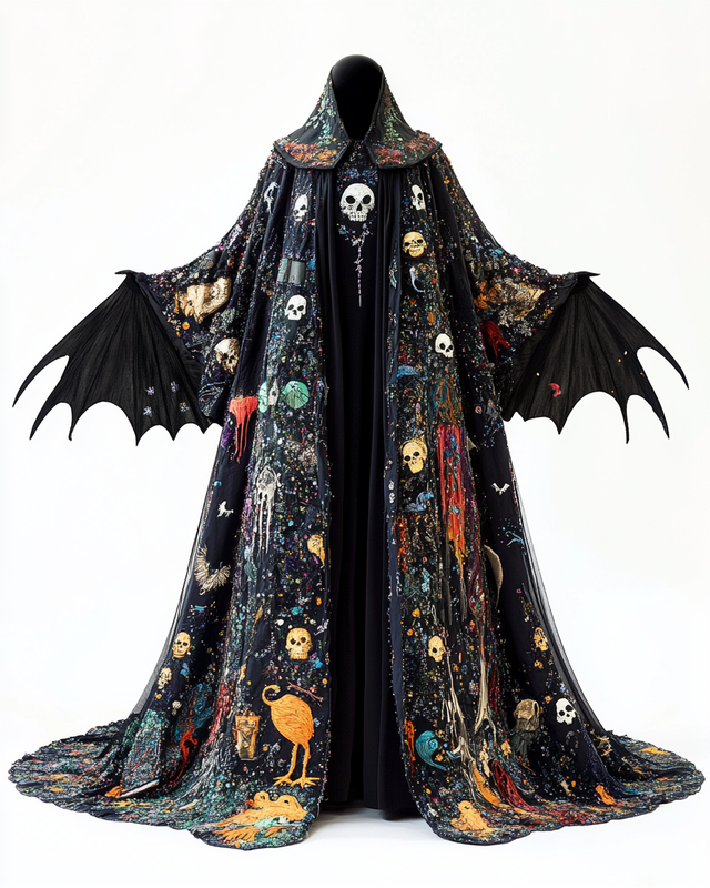 Women's Halloween Bat Wing Sleeve Contrast Color Exaggerated Cape 61e6