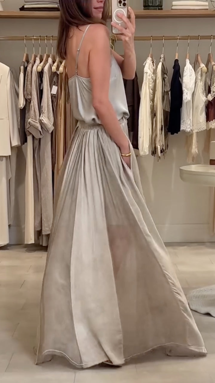 Grey Lace Trim Cami & Wide Leg Maxi Skirt Set