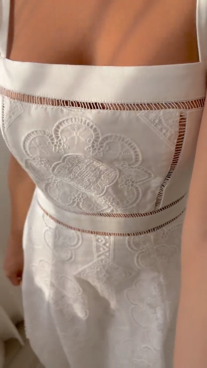 White Embroidered Midi Dress