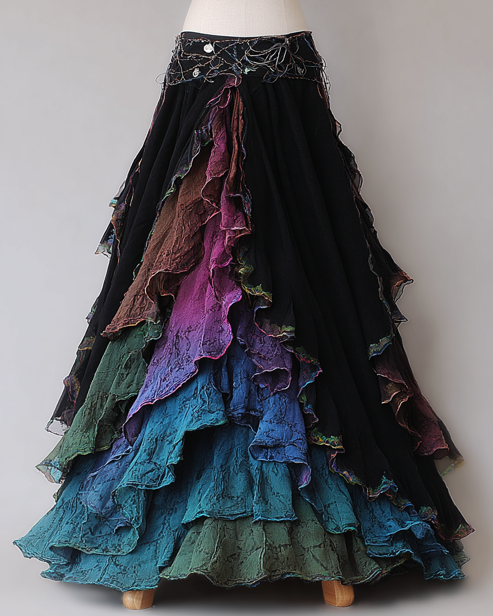 Elegant Patchwork Ruffle Skirt e565
