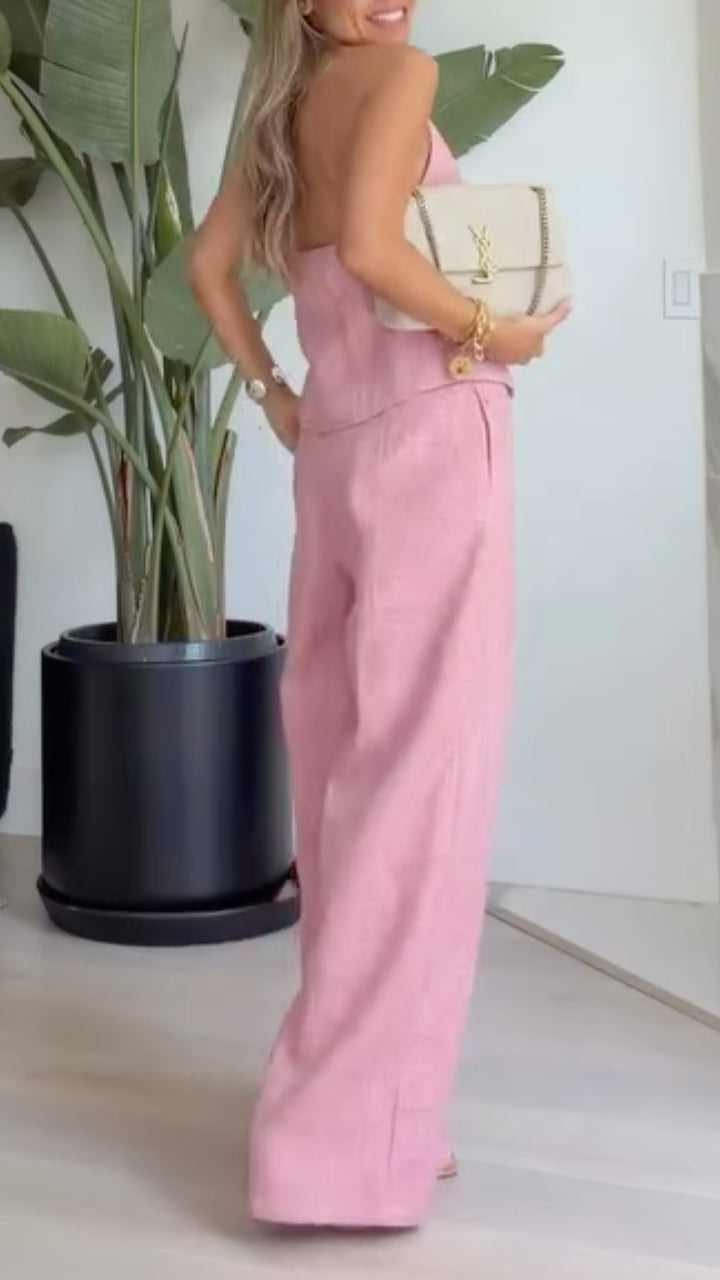 Pink Linen Halter Waistcoat Co-Ord Set