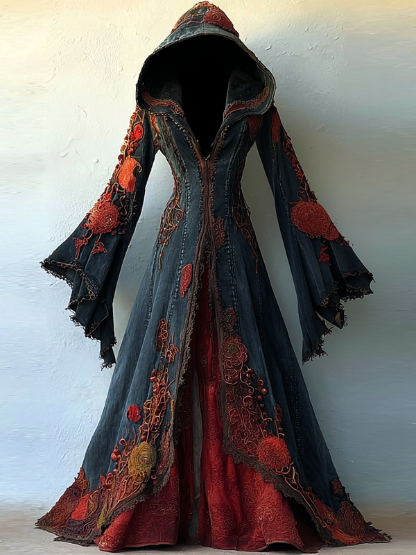 Women's Halloween exaggerated contrasting color cape dress c5e9