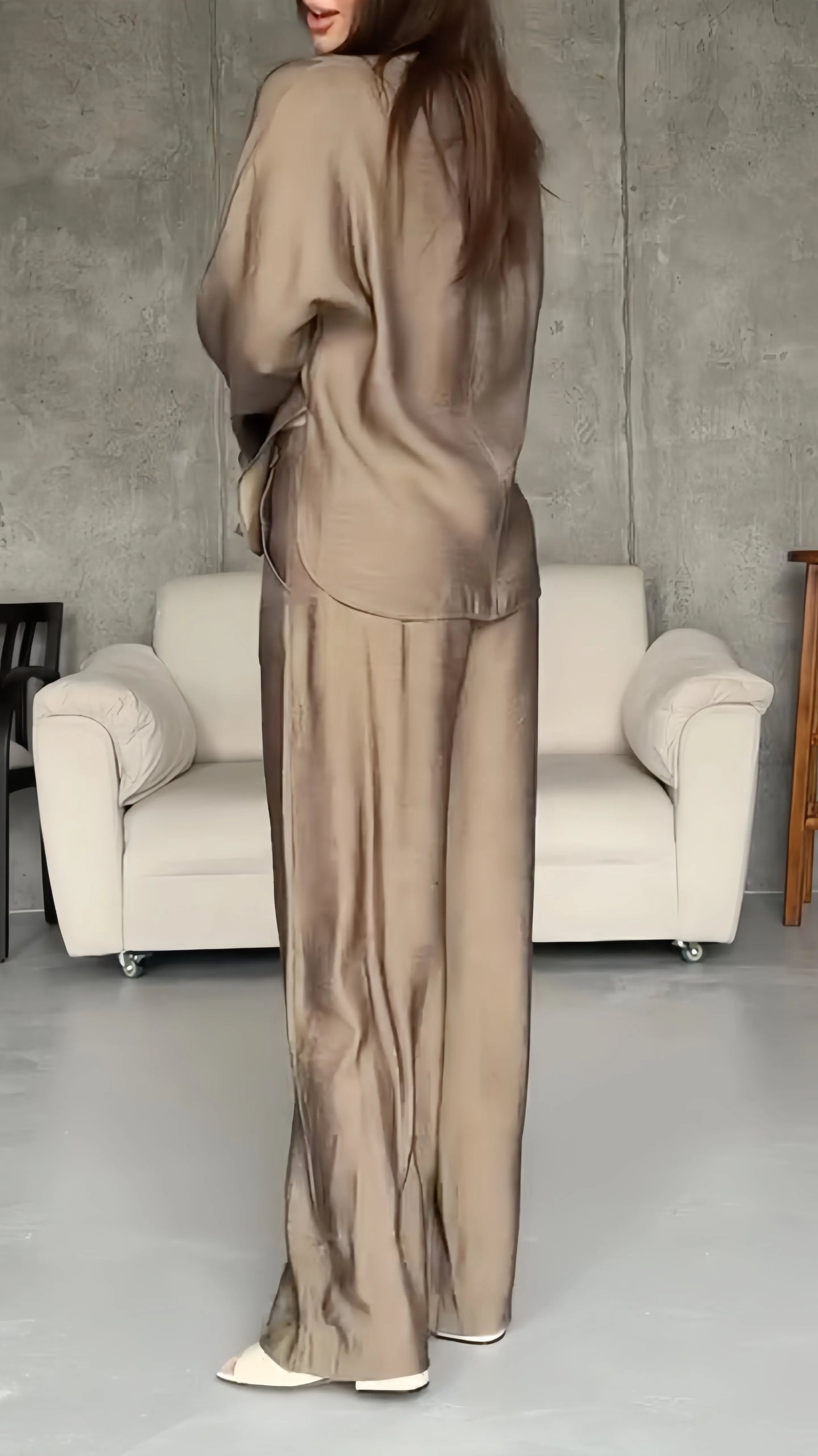 V-Neck Blouse & Pleated Wide Leg Pants Co-Ord Set