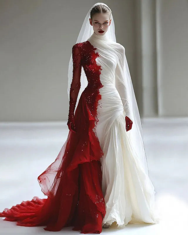 Halloween Themed Contrasting Bloodstained Mesh Sequin Dress 5971