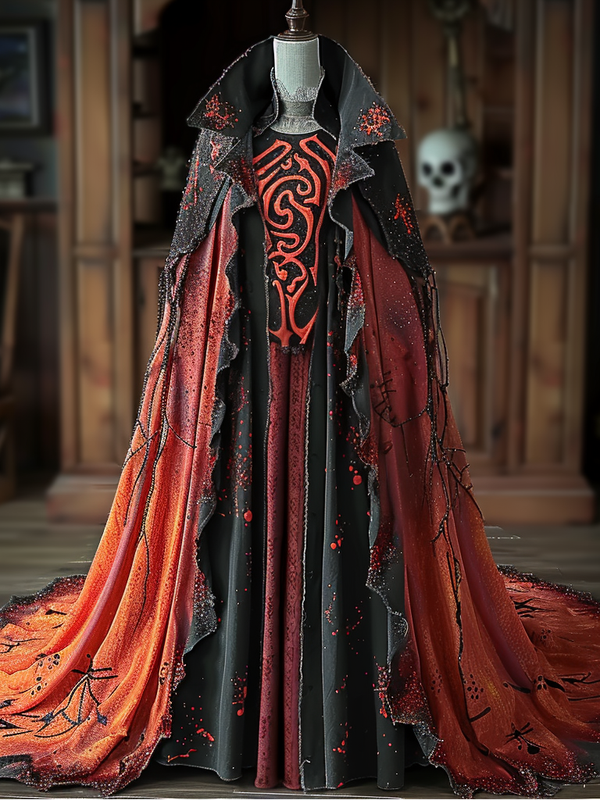 WOMEN'S HALLOWEEN PARTY CONTRAST COLOR LOOSE WIDE SLEEVE CAPE DRESS 3ba5