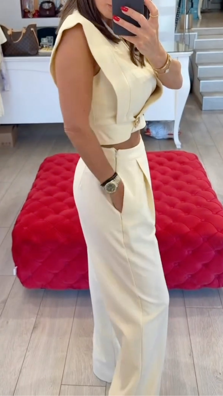 Women's V-Neck Crop Top Fashion Casual Suit