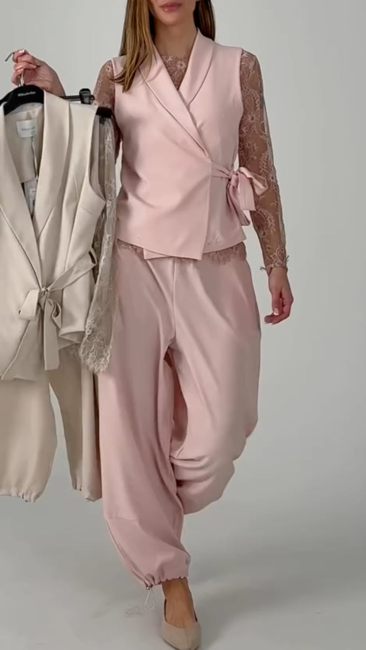 Wrap Vest & Cuffed Wide‑Leg Pants Co‑Ord Set