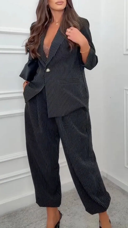 Black Pinstripe Blazer and Pants Set