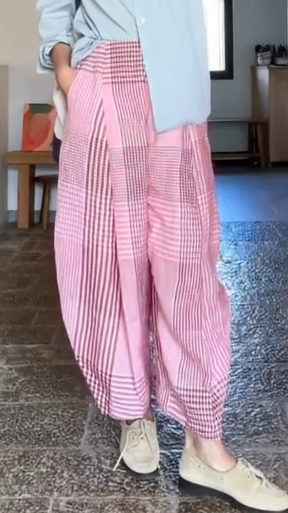 Pink Patchwork Gingham Balloon Pants