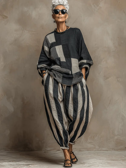 Patchwork Top & Casual Pants Co-Ord Set