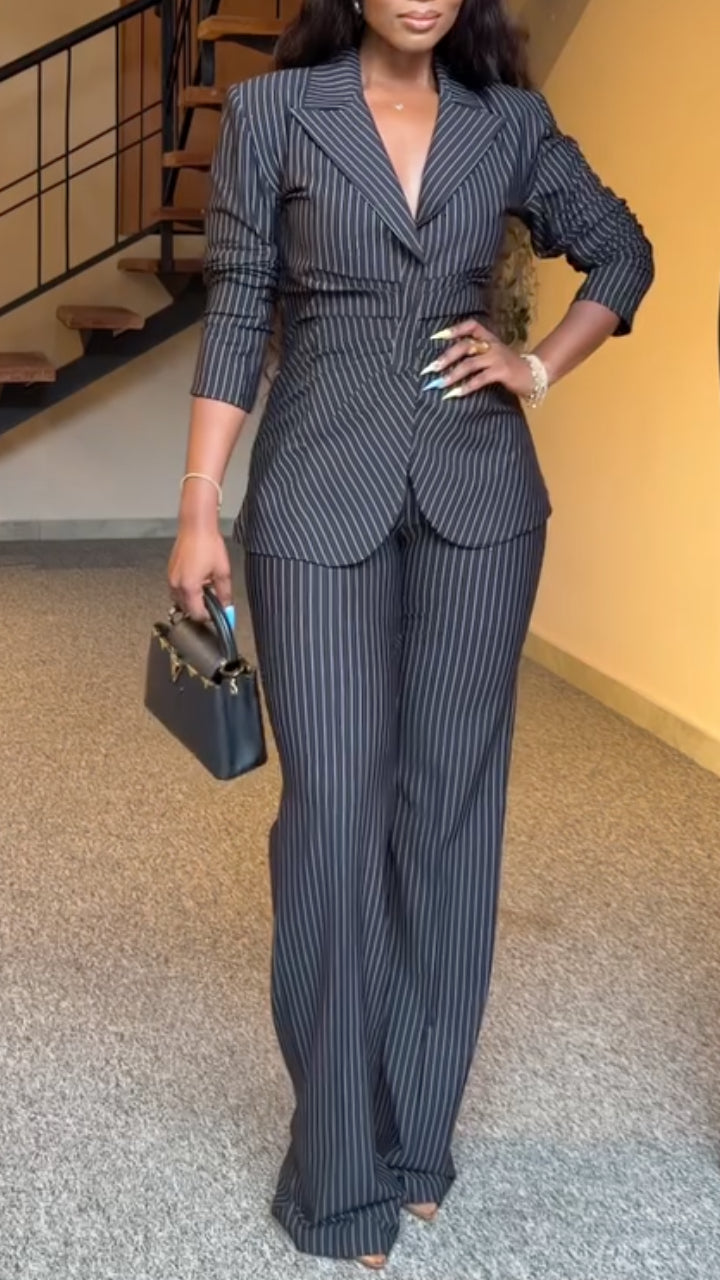 Black Pinstripe Tailored Suit Set