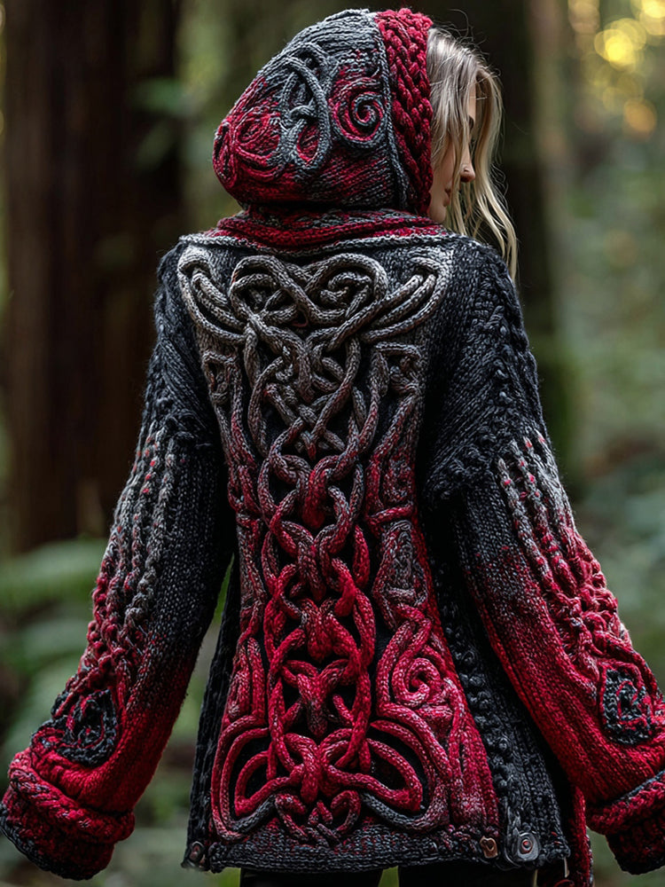Women's Classic Celtic Knot Aran Cable Hooded Cardigan Sweater