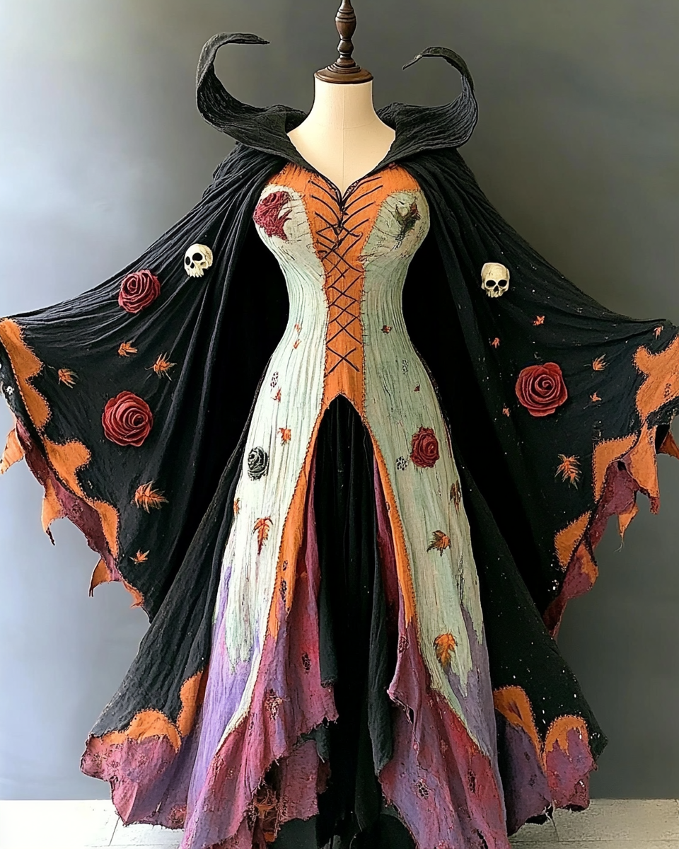 Halloween Theme Party Dark Loose Wide-Sleeved Cape Dress 554e