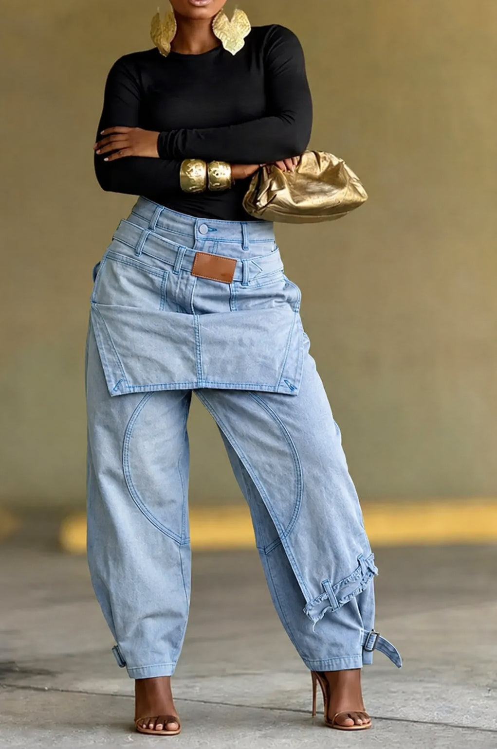 Olive Green Multi-Pocket Cargo Barrel Pants
