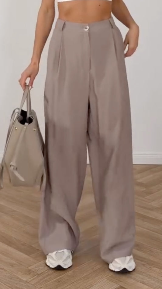 High Waist Pleated Loose Wide Leg Suit Pants,