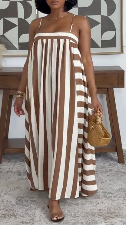 Vertical Striped Spaghetti Strap Maxi Dress