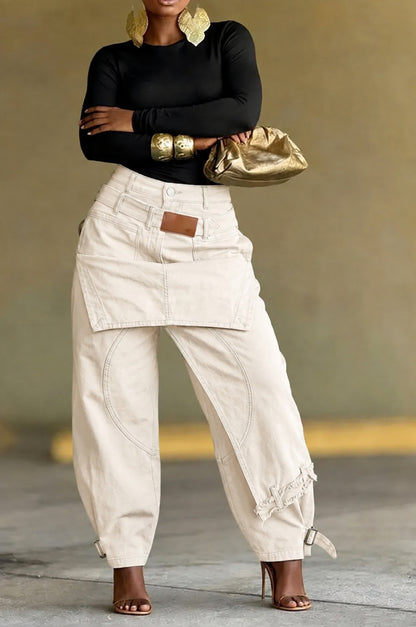 Olive Green Multi-Pocket Cargo Barrel Pants