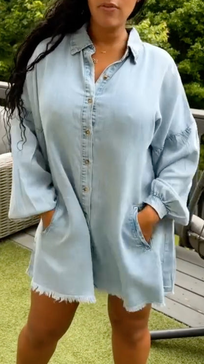 Light Blue Oversized Denim Shirt Dress